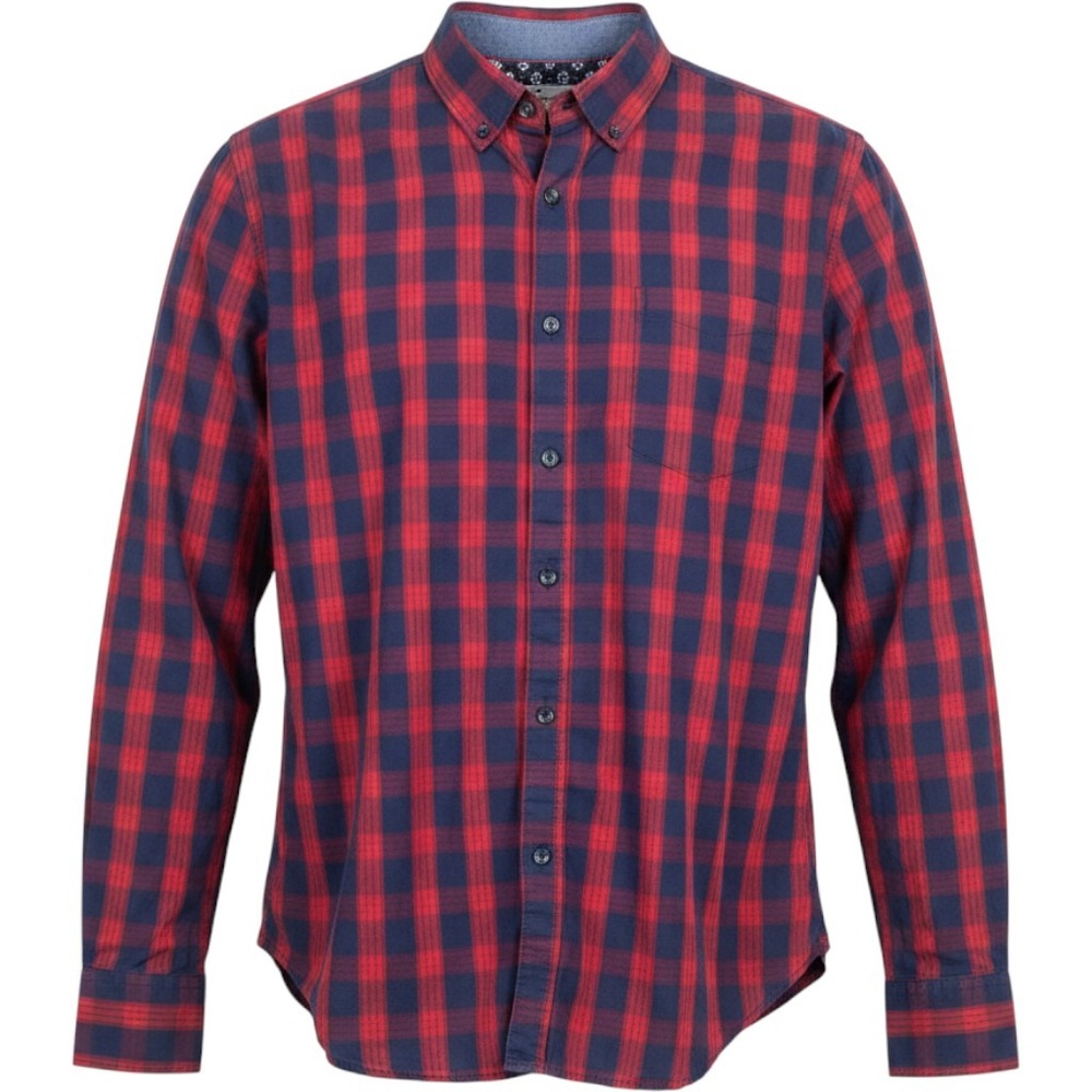 On The Road Mens Slim Fit Red‎ Navy Buffalo Check Plaid Cotton Button  Shirt S